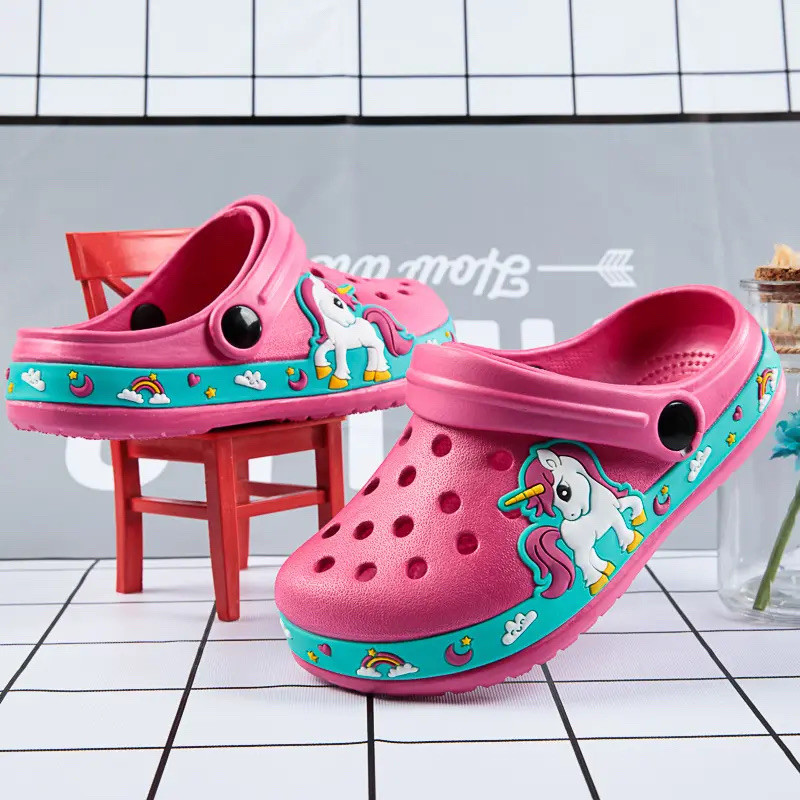 High Quality EU 24-EU27 Unicorn Cute Beach Water clogs EVA material Wear resistant and non-slip kids clogs